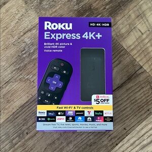 Roku Express 4K+ Streaming Player - Purple and Black Packaging